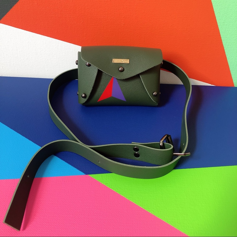 Mini bag with a belt color green